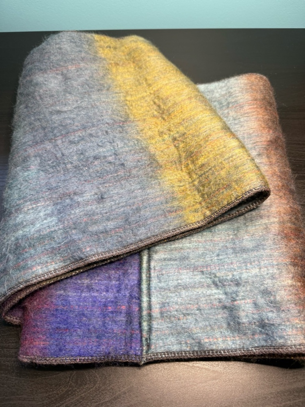 Soft Multicolor Alpaca-Blend Scarf - Blue, Green, Brown - Picture 3 of 4